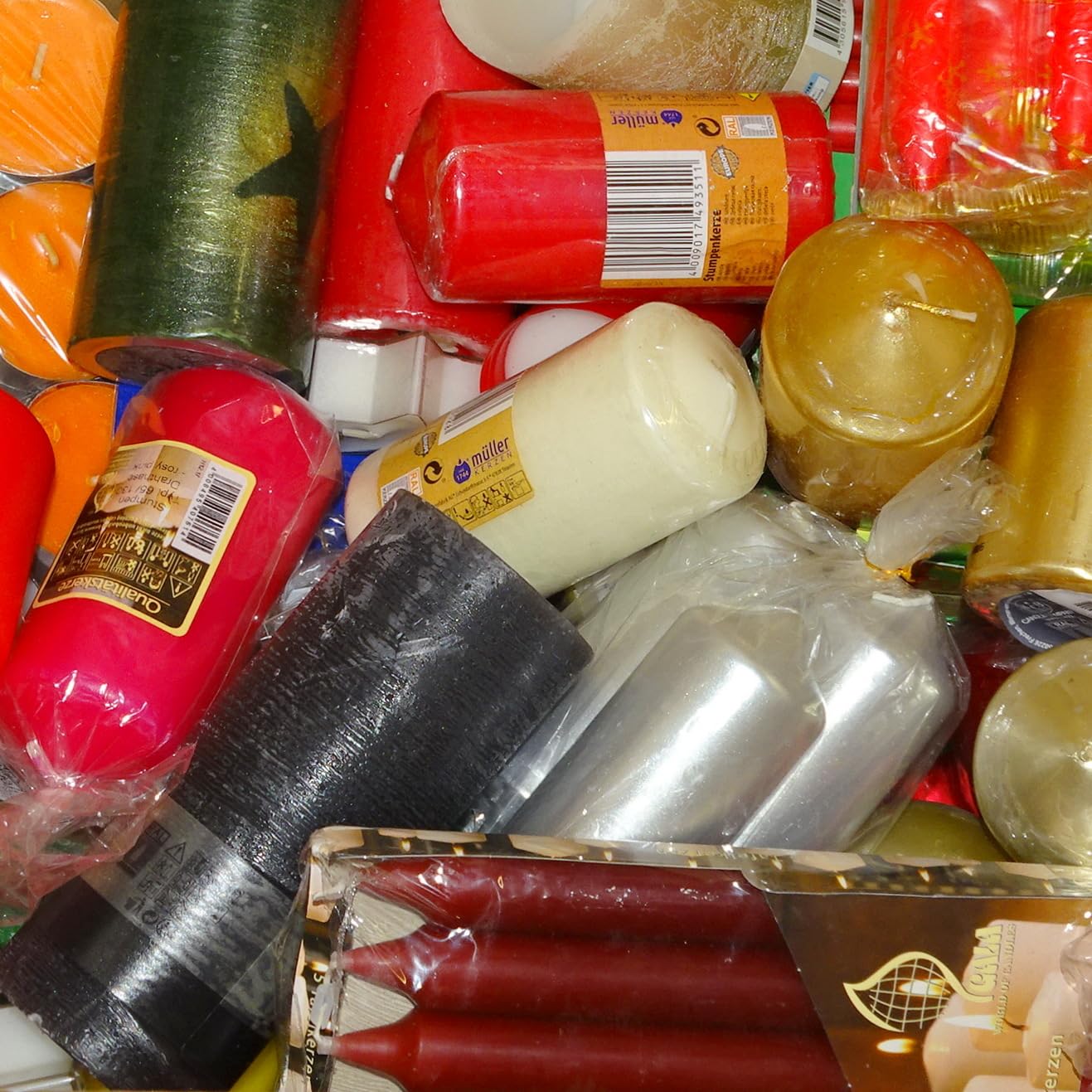 10 kg Witap Kerzen 2. Wahl Stumpenkerzen Dekokerzen Teelichte Duftgläser Spitzkerzen Überraschung Kerzenpaket bunt gemischt