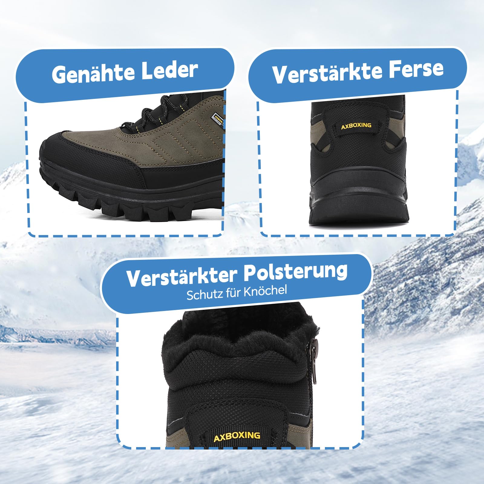 AX BOXING Botas Niño Invierno Zapatillas Senderismo Cálido Antideslizante Montaña Trekking EU34-40