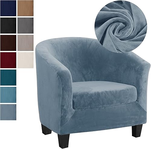 Miniatura 3 de ele ELEOPTION Funda de terciopelo para silla de club, 2 piezas, antideslizante, protector de muebles con parte inferior elástica, funda de sofá