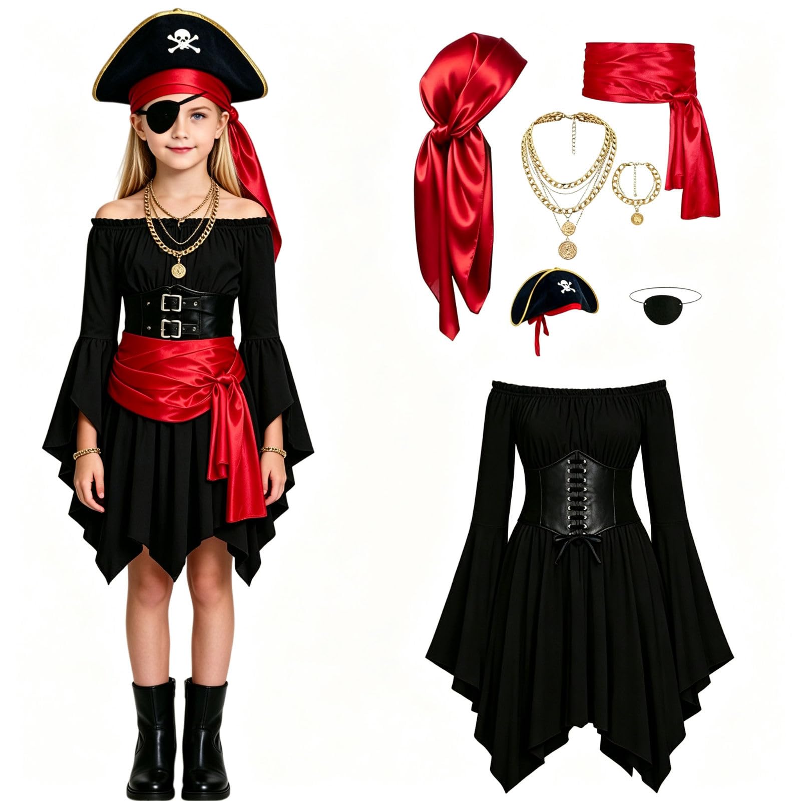 Girls Pirate Costume Girl Pirate Dress Off Shouder Kids Halloween Costumes