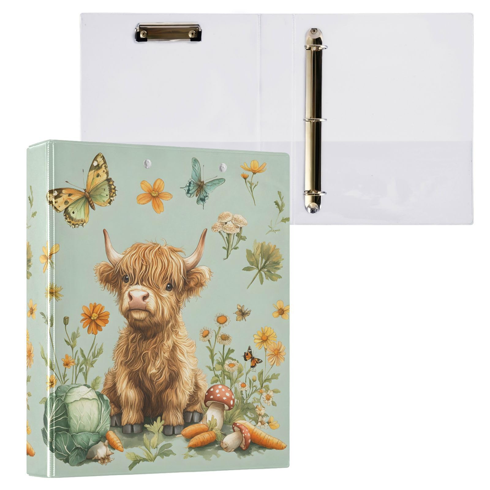 3 Ring Binder, Highland Cow Vegetables File Folder Holds 200 Sheets File Storage for Women Men School Office Supplie