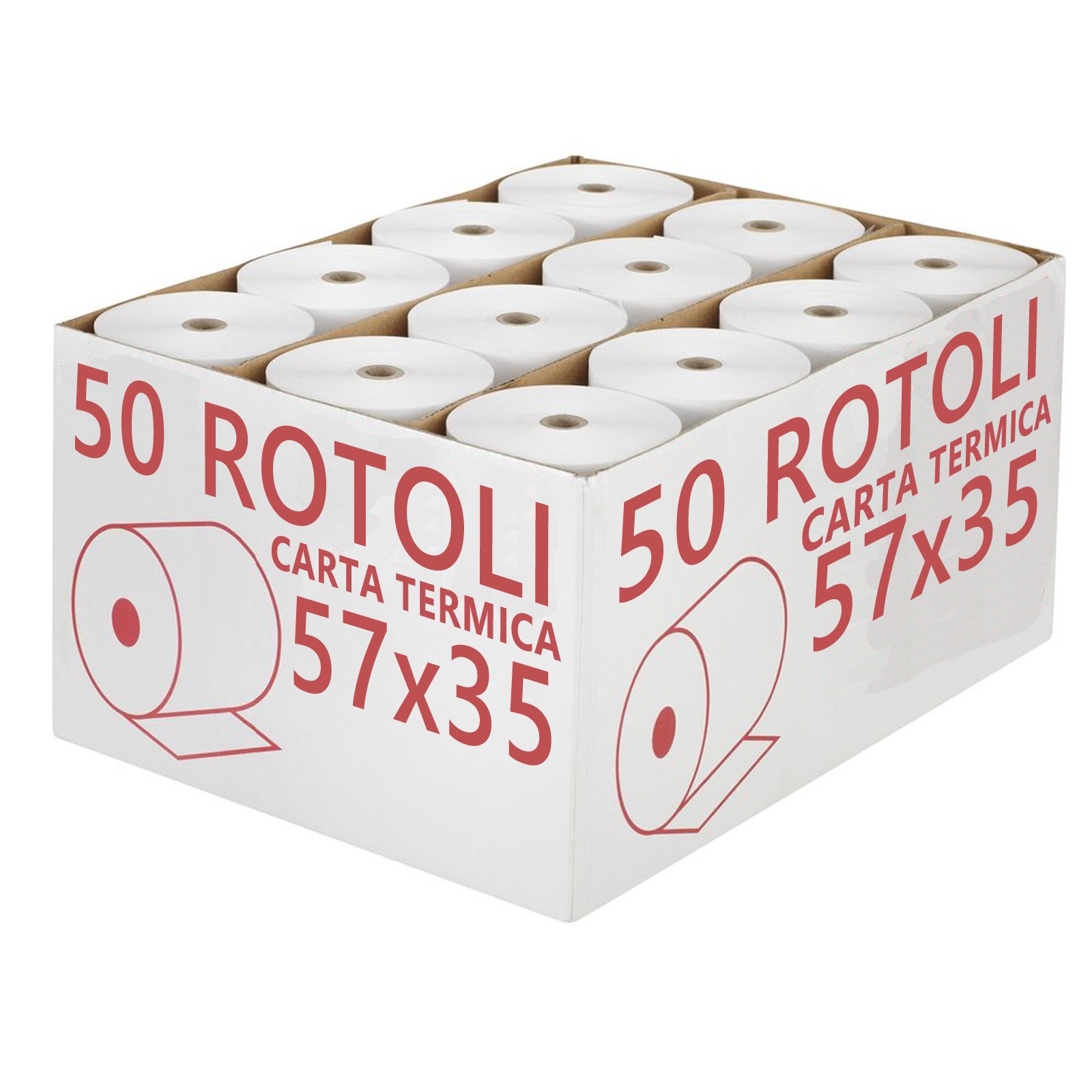 Rotoli Carta Termica 57x50 Omologata Per Registratori Di Cassa