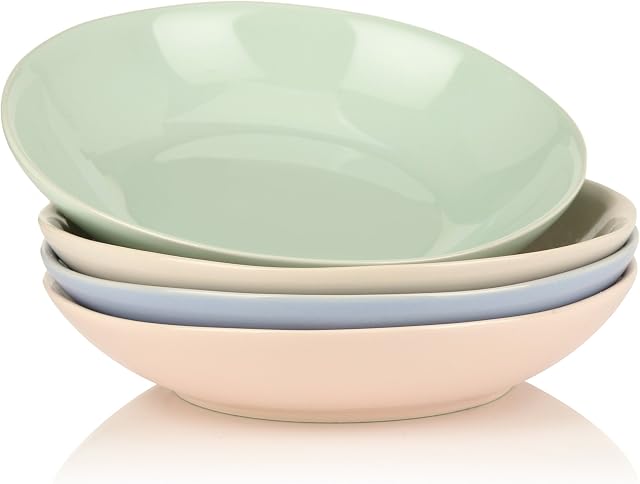 Vancasso 4 Pieces 8" Oval Porcelain Soup Plates Salad Bowls Dessert Dishes Serving Platter Set (21.5 * 21.5 * 4.5cm)