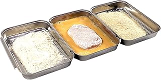 APS Panierstation, 3-teilig - Profi-Panierset bestehend aus 3 koppelbaren Edelstahl-Schalen (je 18 x 15,5 cm) / platzsparend stapelbar/spülmaschinengeeignet