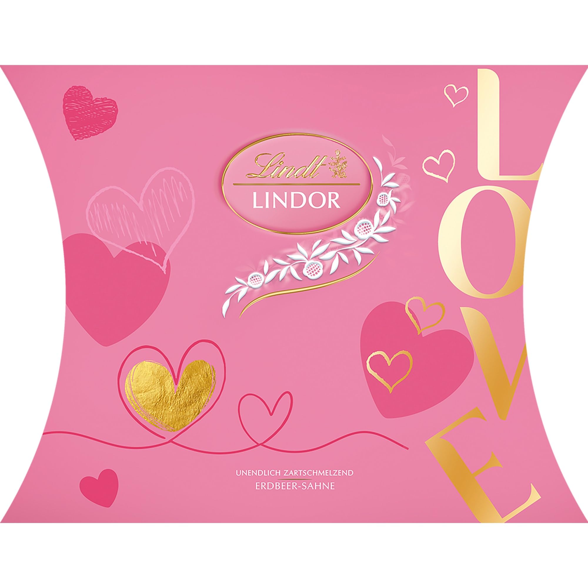 Lindt Schokolade | LINDOR Kissen Erdbeere & Sahne | 162g | 13 Kugeln in feiner Vollmilch-Schokolade und zartschmelzender Erdbeer-Füllung | Valentinstags-Schokoladen-Geschenk