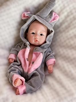 10Inch Can Open Mouth Full Silicone Baby Doll, Soft Silicone Roborn Baby Dolls Boy Anatomically Correct, Newborn Real Life Baby Dolls
