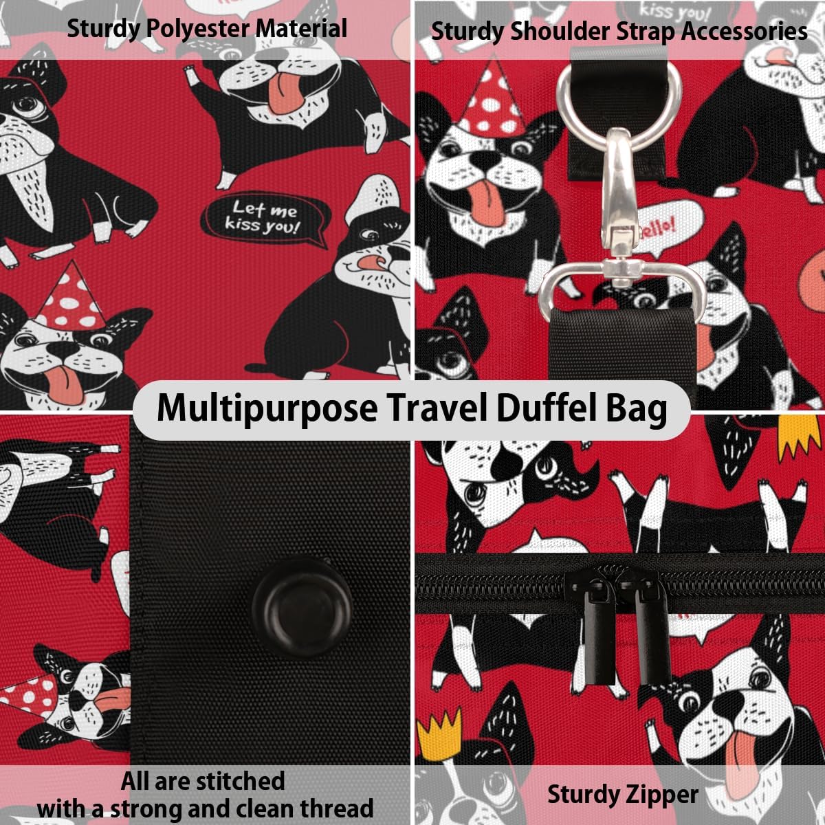 Happy Cartoon Dog Travel Duffel Bag for Women Men Large Capacity Overnight Weekender Bags for Lightweight Waterproof Sport Gym Bag for Workout Yoga Swim