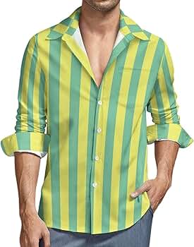IOEDTHBJ Green and Yellow Vertical Stripes Shirt Casual Button Down Shirts  Long Sleeve Shirt Dress Shirt, Style, X-Small : Amazon.ca: Clothing, Shoes  & Accessories