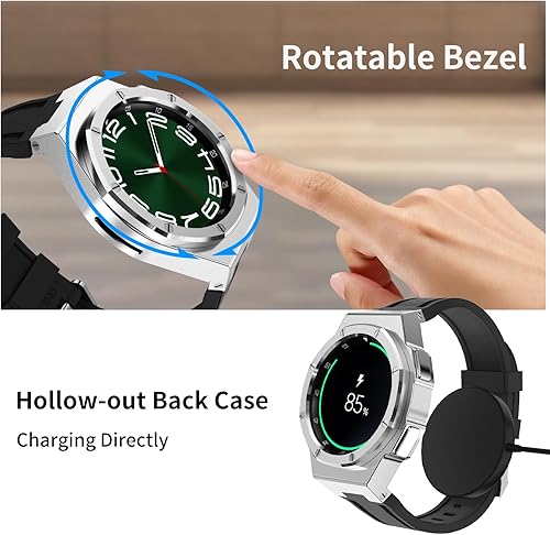 Miniatura 3 de Funda de lujo diseñada para Samsung Galaxy Watch 6 Classic de 1.850 in 2023, resistente funda protectora militar de metal con correa de silicona