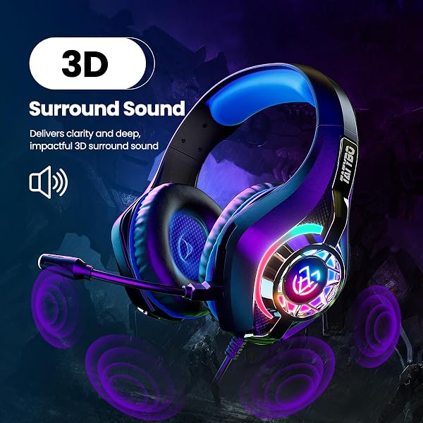 Tatybo Auriculares para Juegos para Ps4 Ps5 XboxOne Switch PC con micrófono con cancelación de Ruido, Sonido estéreo de Graves Profundos - 3