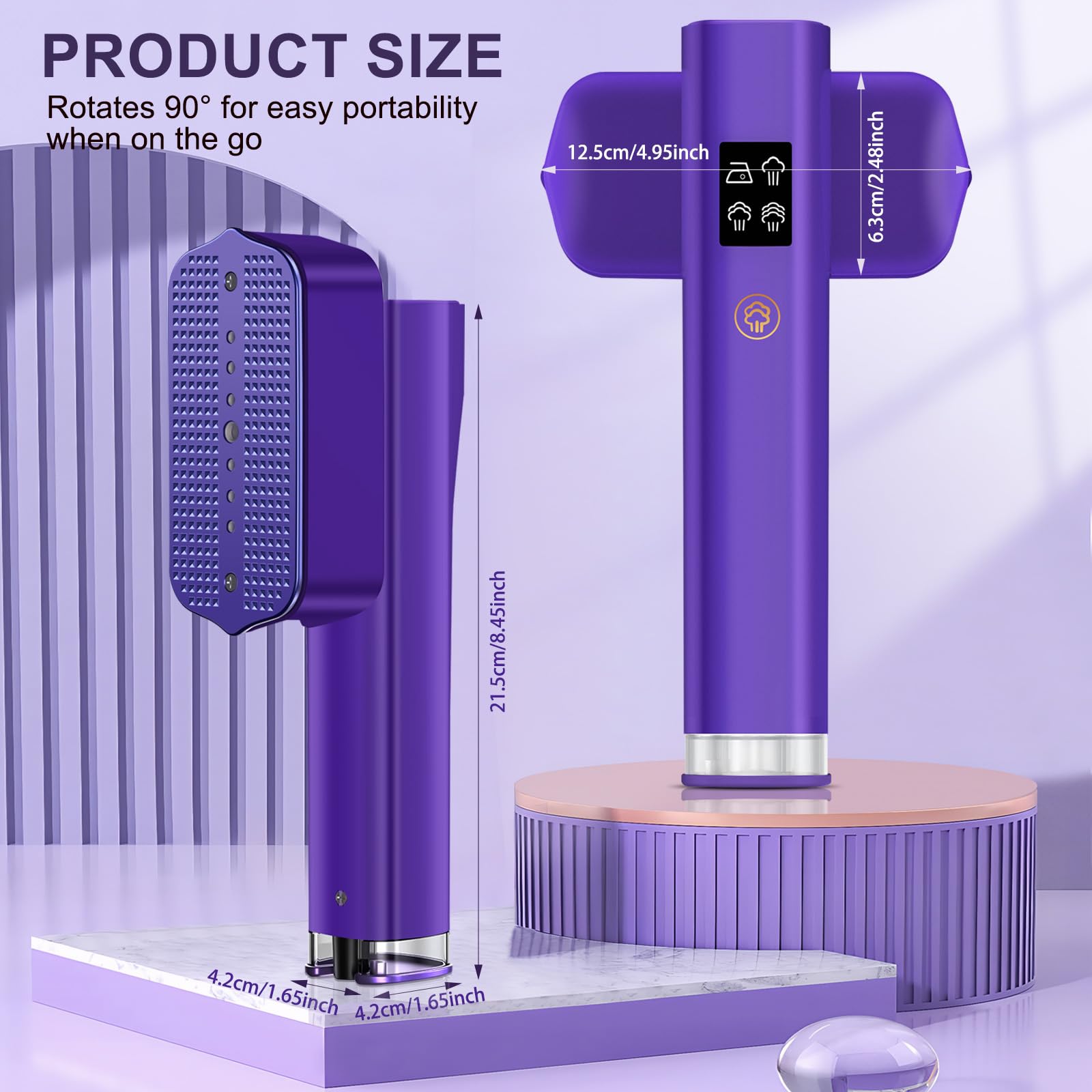 Ferro da Stiro Verticale, 2 in 1 Steamer Portatile a Secco e a Vapore 1200W, Ferro da Stiro da Viaggio con Display LED, Serbatoio da 100 ML, 4 Modalità, per Viaggi e a Casa (Viola)