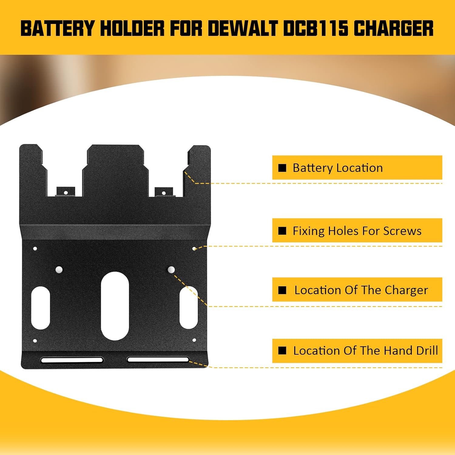Wall Mount Bracket for DeWalt 20V Battery and DCB115 Charger, Metal Black Rugged 2 Battery Holder and Charger Holder for Tool Room and Garage