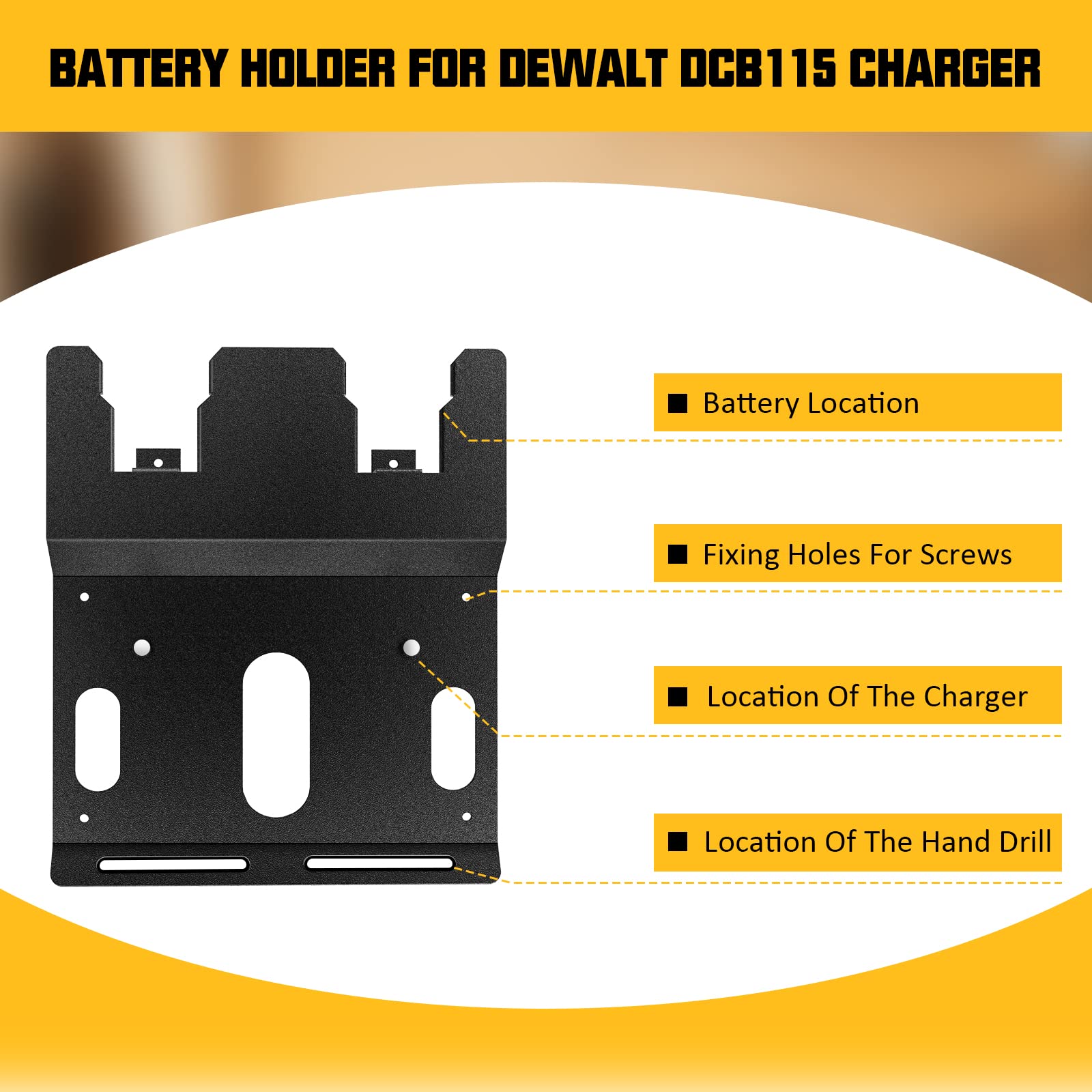 Riuog DeWalt 20V Pil ve DCB115 Şarj için Duvar Montaj Braketi, Metal Siyah Sağlam 2 Pil Tutucu ve Alet Odası ve Garaj için Şarj Tutucu
