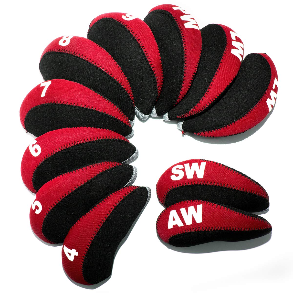 11pcs Golf Iron Head Covers with Number Printed #4-9,PW,SW,AW,LWx2 Golf Headcovers for Iron Club (Red)