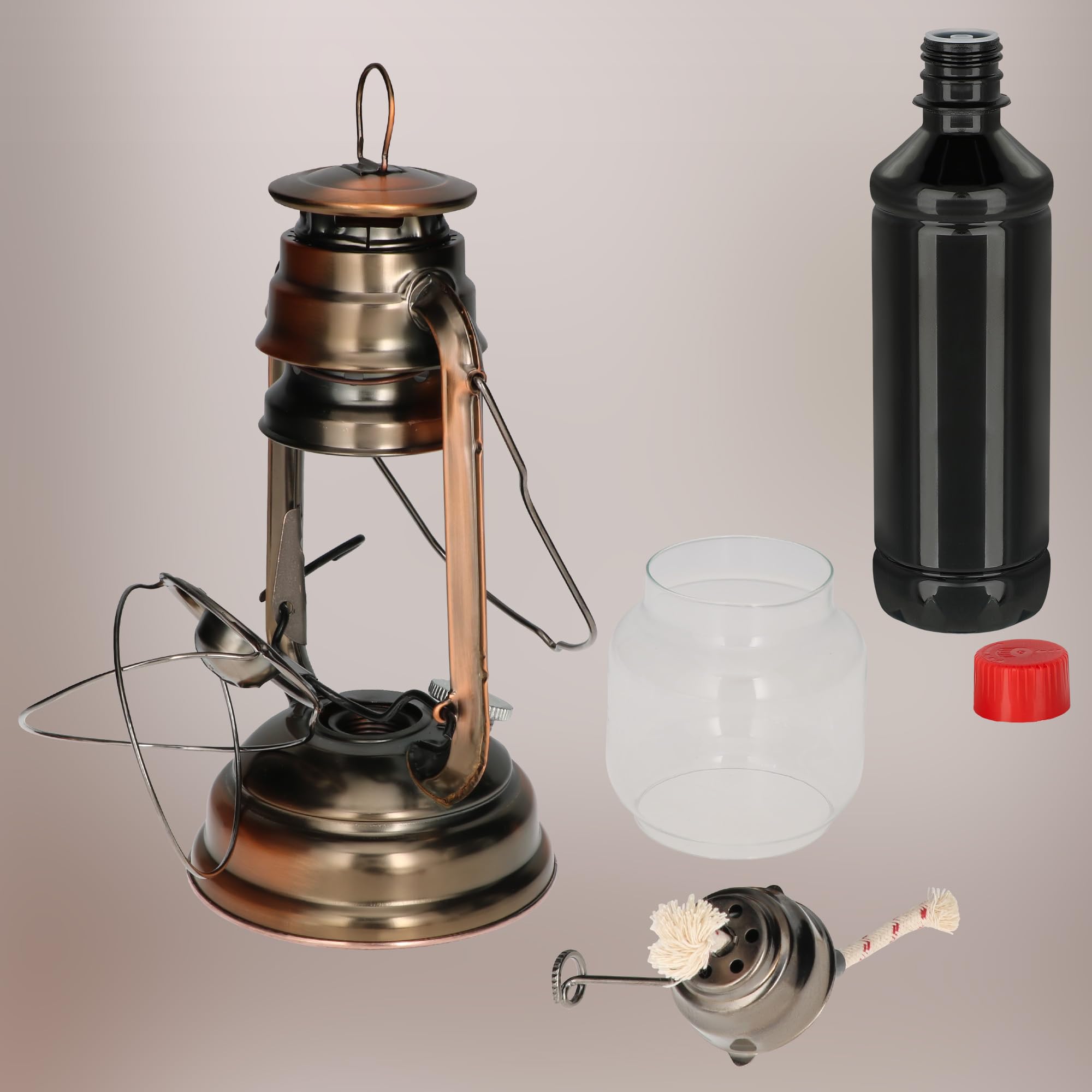 KOTARBAU Lampe à huile avec support pour mèche de pétrole rechargeable avec mais lampe tempête et lampe de table en bronze