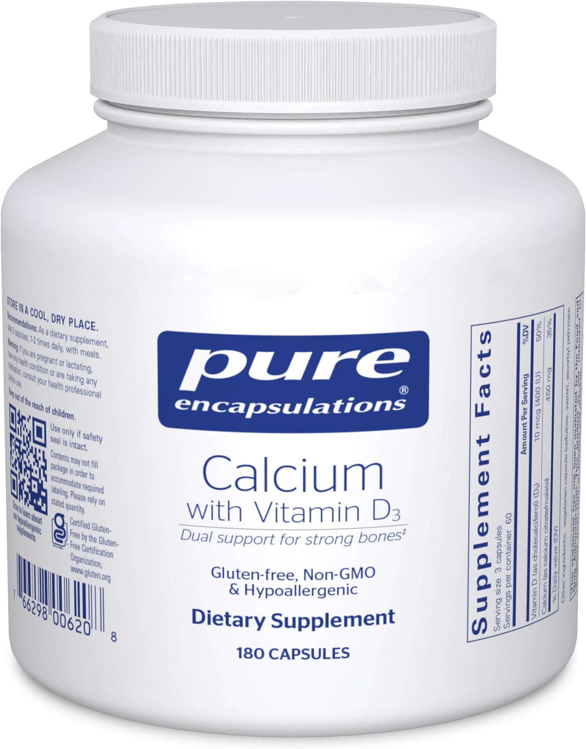 Calcium with Vitamin D3 | Dietary Supplement to Support Bone, Colon, and Cardiovascular Health* | 180 Capsules