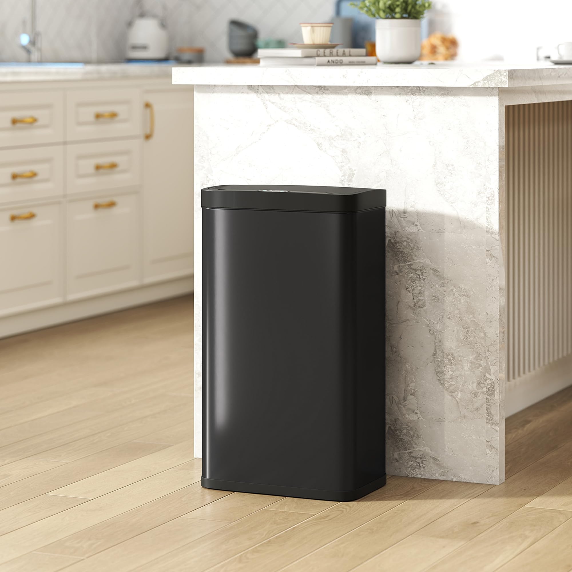 HOMCOM Cubo de Basura Cocina Automático 45 L, Papelera de Cocina de Metal con Sensor Infrarrojo, Cierre Suave, Cubo Interior Extraíble, Antihuellas, para Oficina, Hogar, Negro