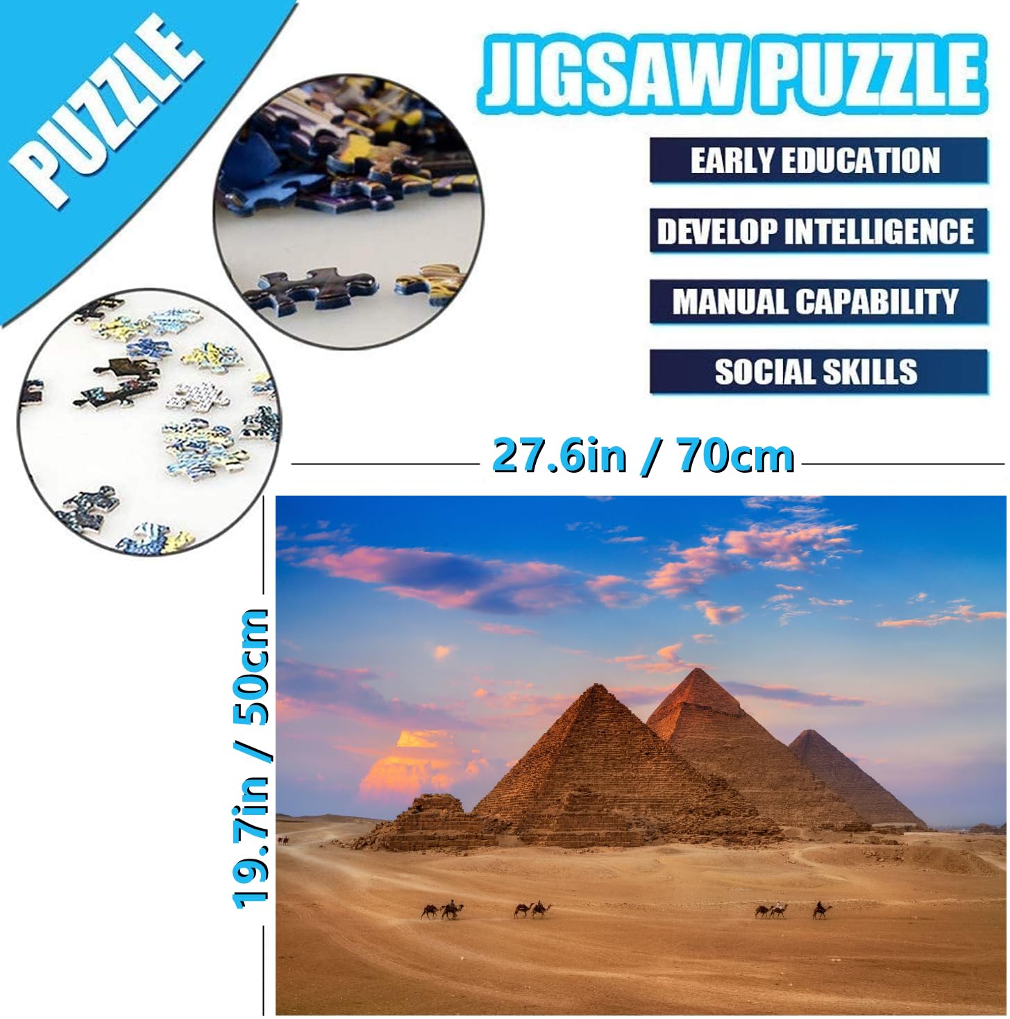 Adult Puzzle 1000 Pieces The Great Pyramids 70 x 50 cm Puzzles for Adults Educational Game Challenge Toys 1000 Pieces Puzzles for Adults Children - Image 4