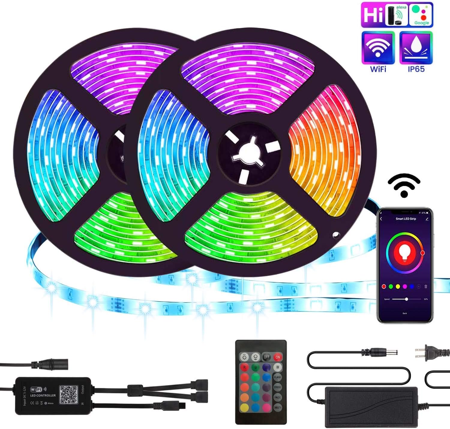 LED Strip Lights, TATUFY WiFi 32.8ft/10M 300LEDs Color Changing Rope Lights 5050 RGB Light Strips with Alexa Google APP Controller, Waterproof Tape Lights Sync with Music Apply for Home Kitchen