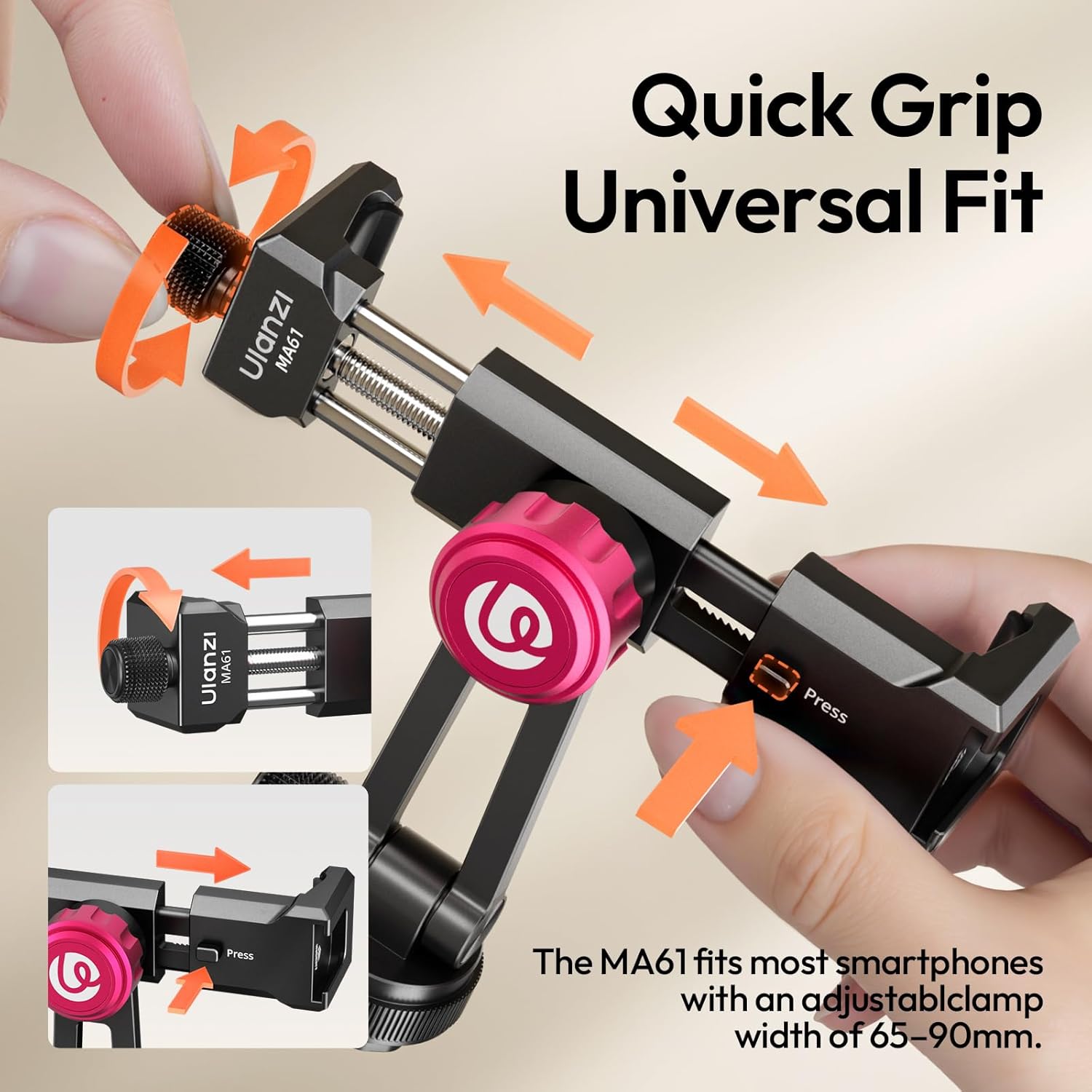 ULANZI MT-44 59“ Extendable Phone Tripod and MA61 Metal Phone Tripod Mount with Cold Shoe