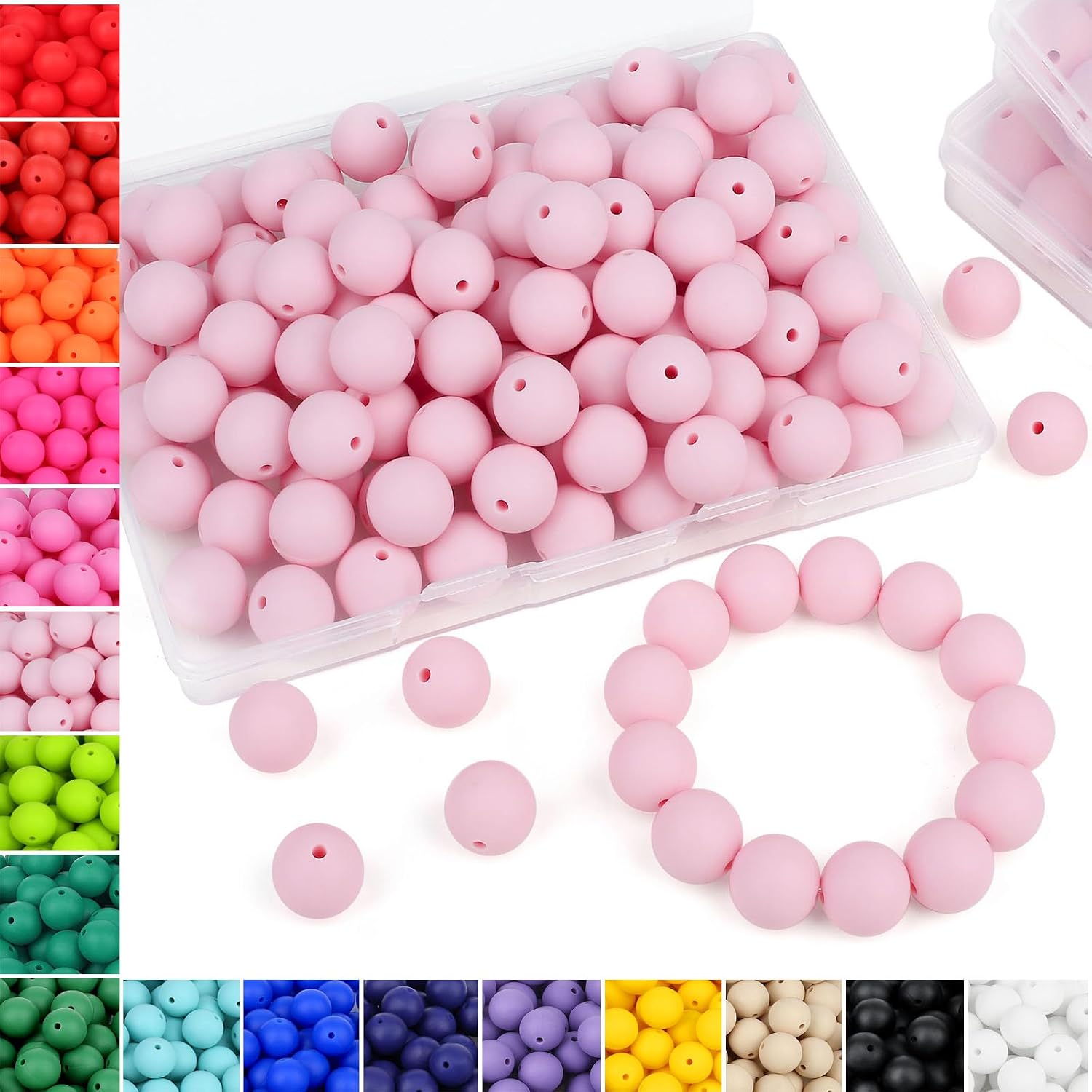 Silicone Beads 15mm 70Pcs White Round for Keychain