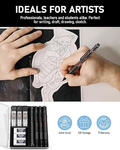 Miniatura 7 de Nicpro Juego de lápices mecánicos de 0.028 in con estuche, 3 lápices mecánicos MP2000 para artistas de metal con 6 tubos de recambios de plomo HB,