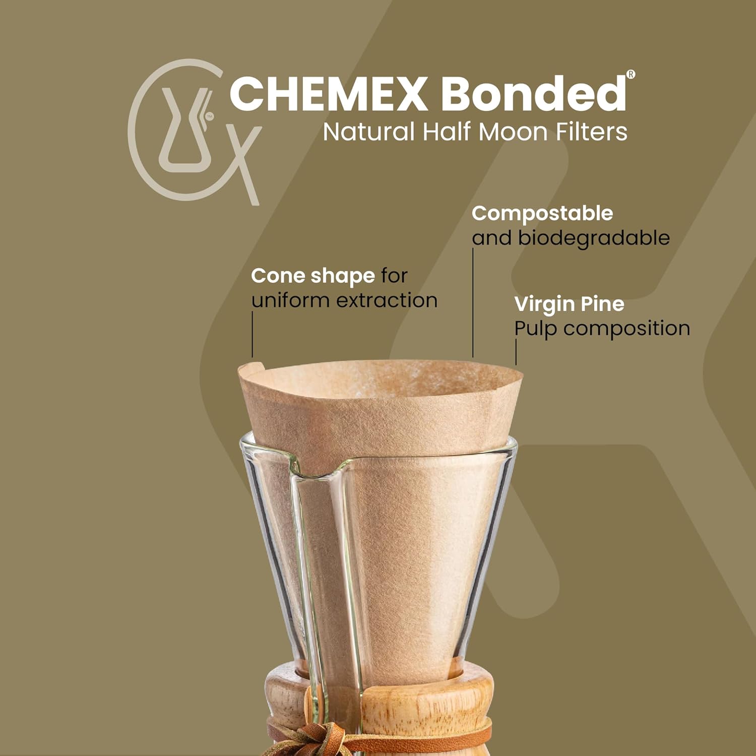 Chemex Filter - Natural Half Moon - 100 CT - FP-2N