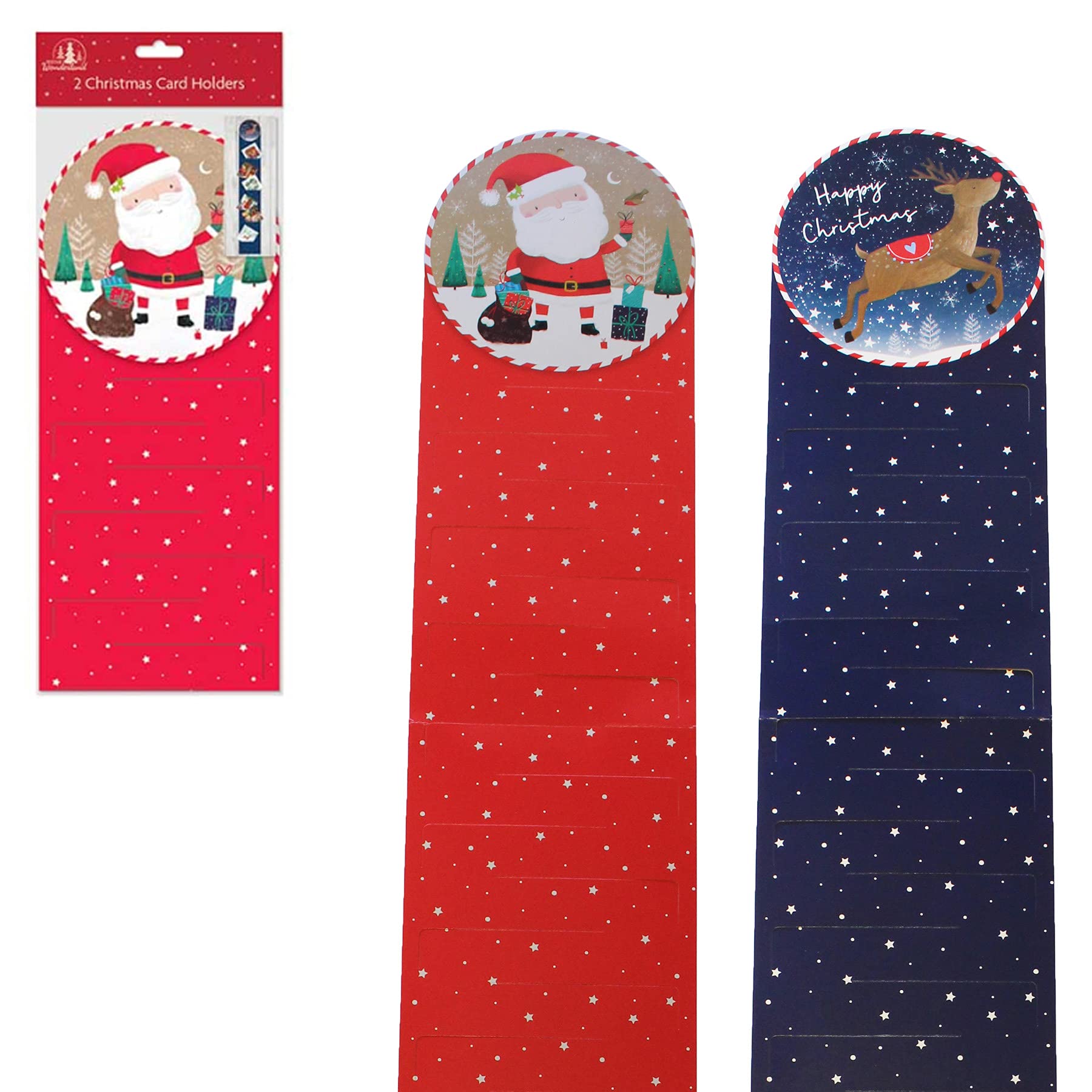 Tallon International Christmas Card Holder for the Wall - Pack of 2 - Cute Santa and Reindeer