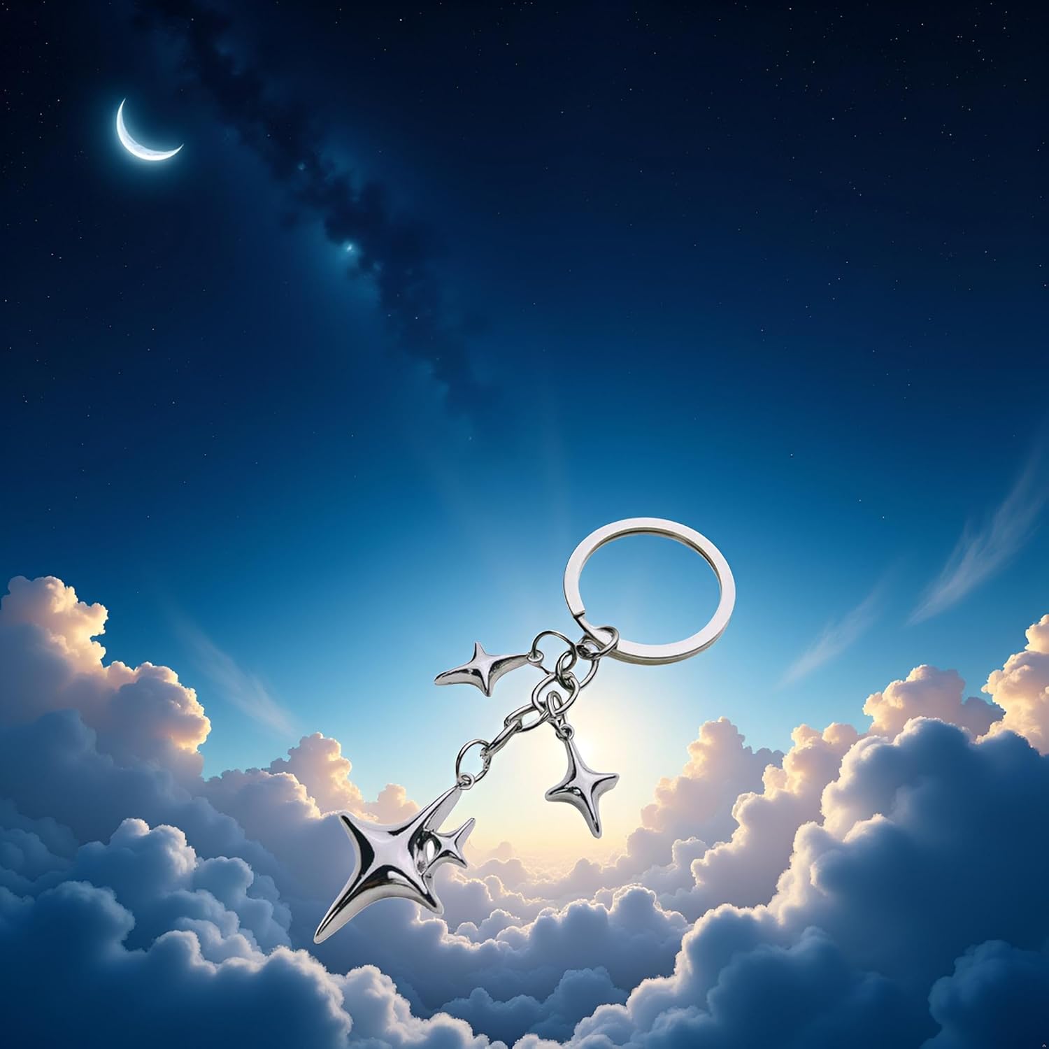 1Pc Silver Cute Star Moon KeychainStainless Steel Key Ring Purse Handbag Backpack Bag Charms Car Holder Convenient to Carry Decoration Small in Size,Keyrings Aesthetic Accessories - Image 6