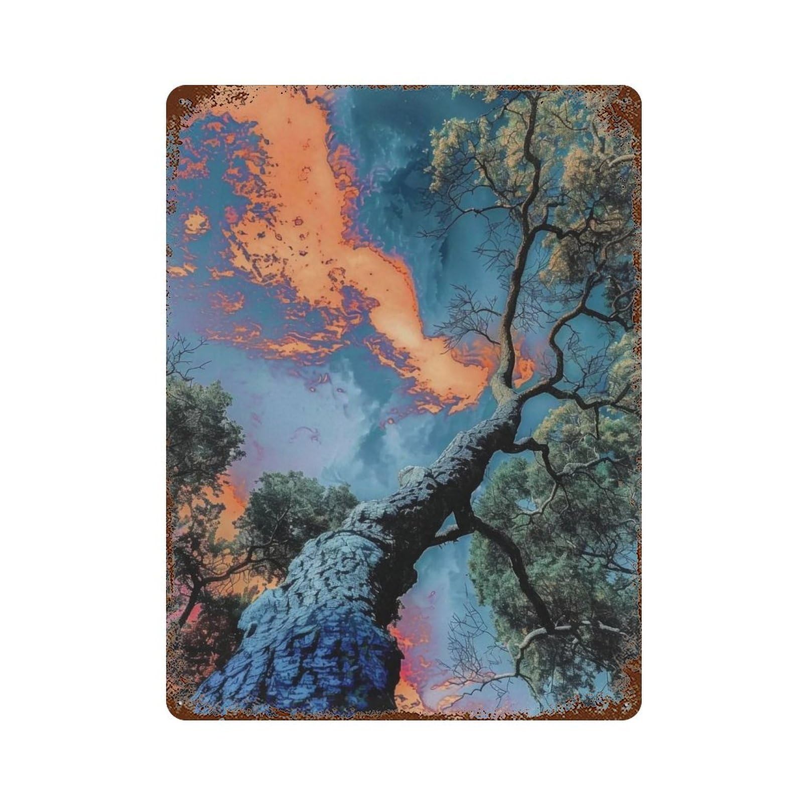 WUJHGRSG Surreal Flame Hued Forest Vista 02 Wall Art Retro Iron Vintage Metal Tin Sign Poster Modern Decor for Home Cofffee Club Bar Shop Style 40x30cm
