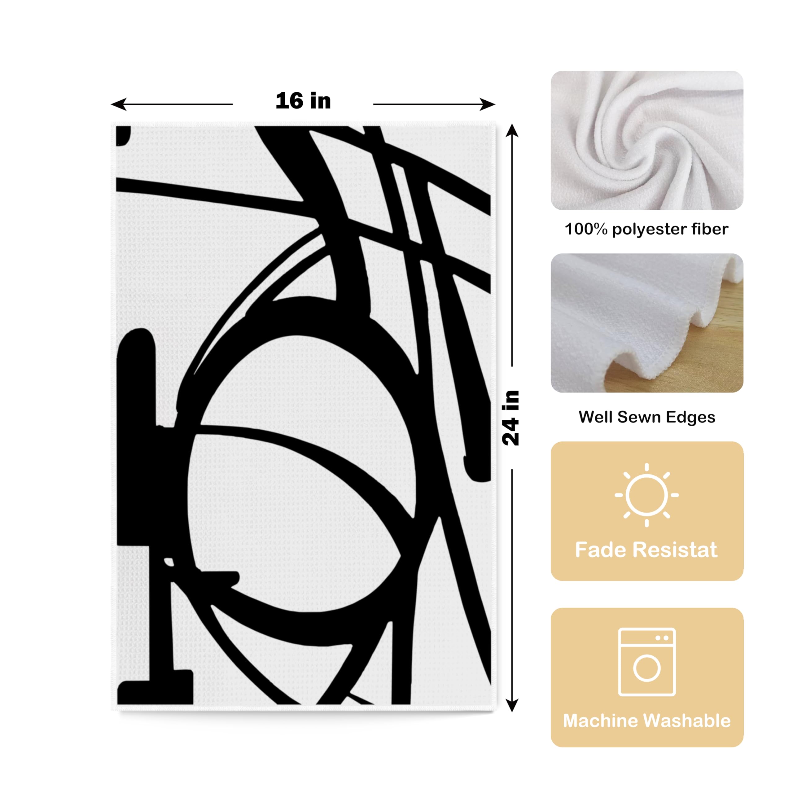 Juego de 4 paños de cocina abstractos en blanco y negro, toallas de mano decorativas modernas de mediados de siglo para baño, cocina, decoración moderna del hogar, 16 x 24 pulgadas