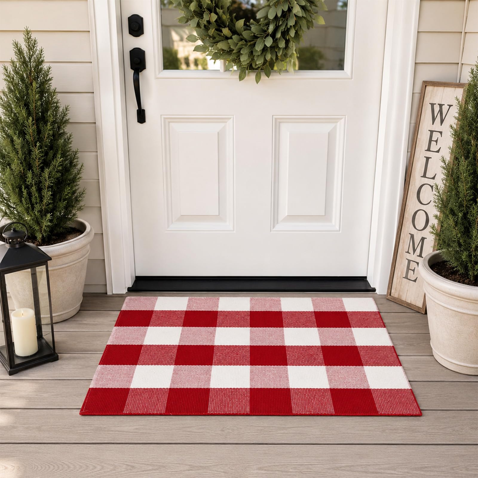 Amazon.com: USTIDE Buffalo Check Plaid Doormat Red and White 2'x3