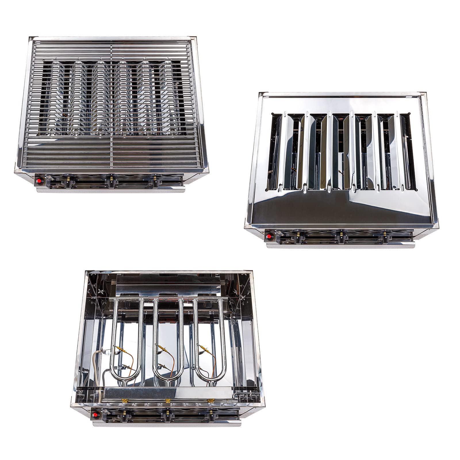 DEMA Gasbräter 3 Brenner 10kW Gasgrill Tischgrill Edelstahl | Piezozündung, Thermosicherung, Warmhalterost, Gastrogrill, Propangas, Fettwanne, Grillplatte Alternative