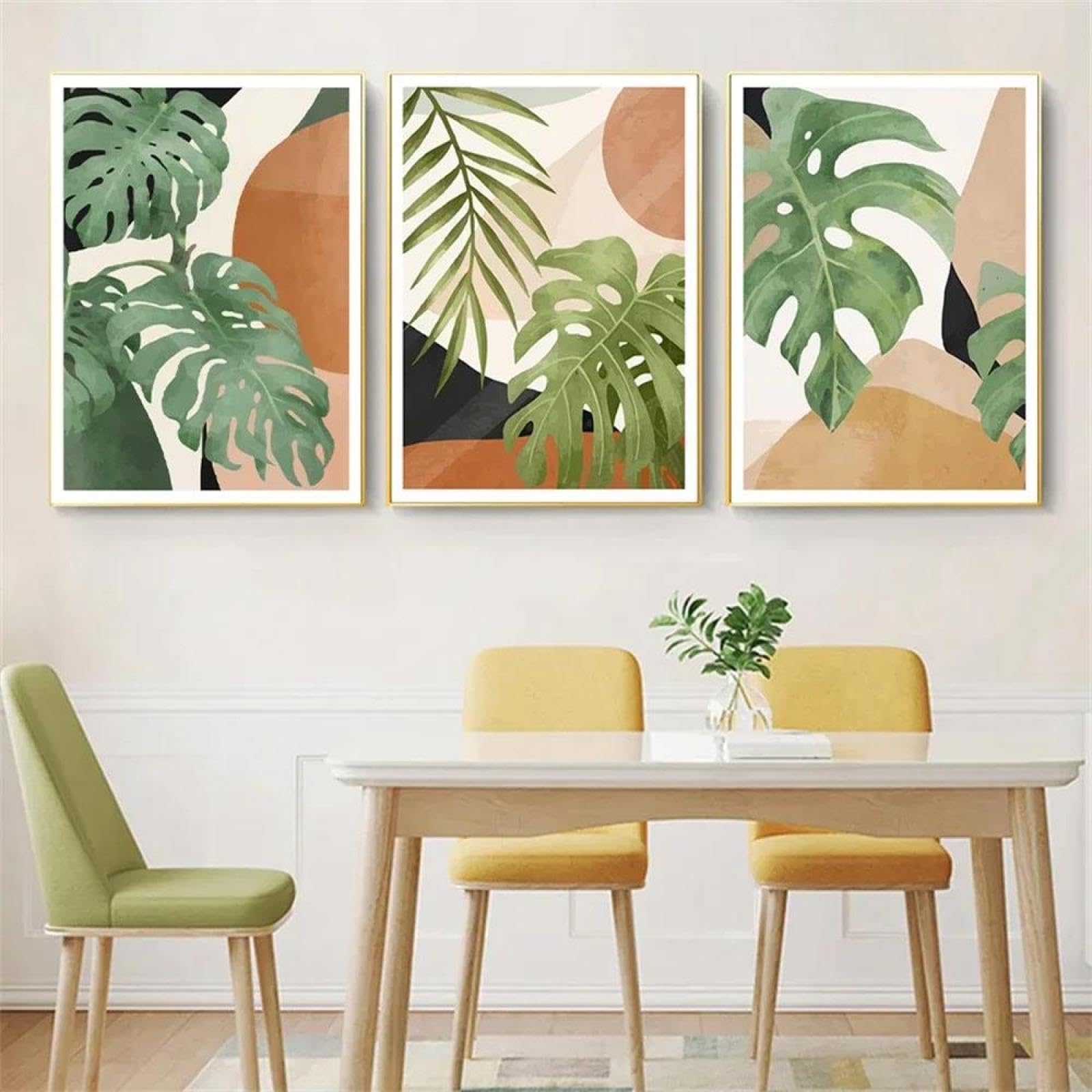 Baibexing Abstract Boho Posters Botanical Leaves Canvas Painting Monstera Leaf Print Wall Pictures For Living Room Decor 50X70Cmx3Pcs Unframed
