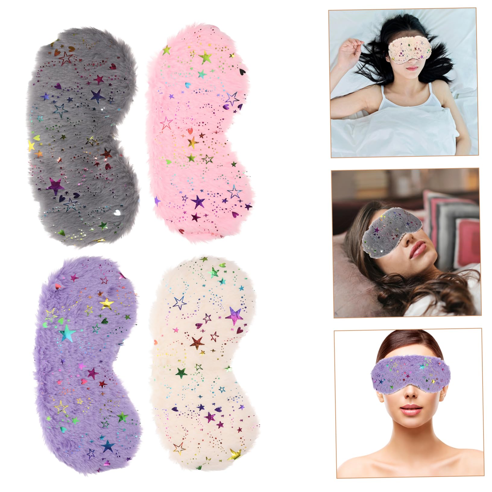 GLEAVI 3er-sets Schlaf-augenmasken Aus Plüschmaterial Zum Schlafen Mit Sternendruck Lichtblockierende Augenmasken 4 Stück * 3