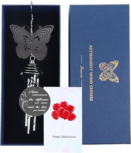 Carillón de viento de jubilación con girador de viento de mariposa, regalos de jubilación para mujeres, hombres, regalos de feliz jubilación para