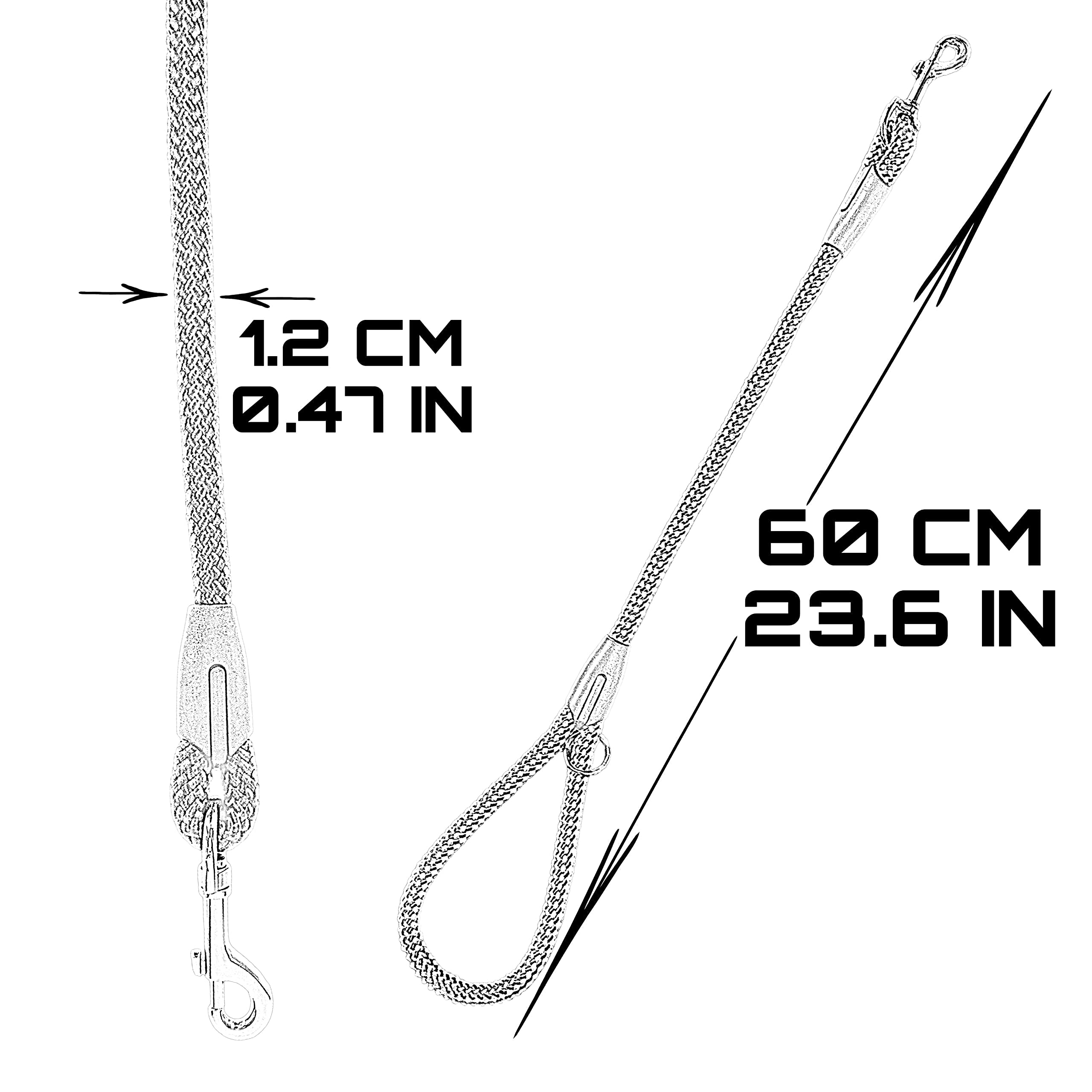 Laisse Courte en Corde 60cm, Anti-Traction pour Petits, Moyens et Grands Chiens, Fabriqué en Espagne. 60cm. Noir