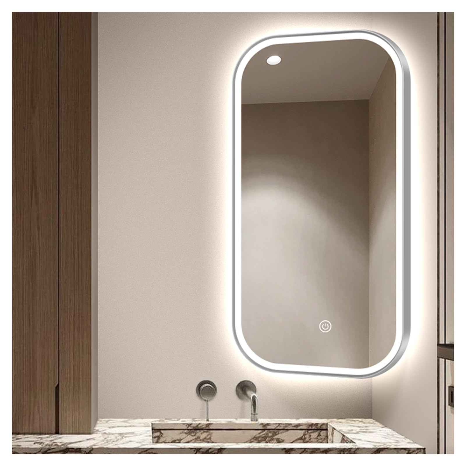 YCOVSFP Swivel Corner Mirror,Bathroom Mirror with 360° Rotating Bracket,Illuminated Rectangular Vanity Mirror,Infinitely Dimmable in 3 Colors,for Home and Hotel(Silver,60x100cm)