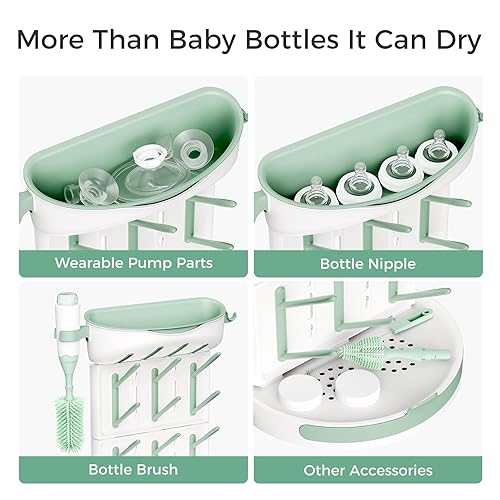 Miniatura 6 de Momcozy Estante de secado de botellas más grande para 18 botellas, estante vertical de encimera que ahorra espacio con soporte para cepillos,