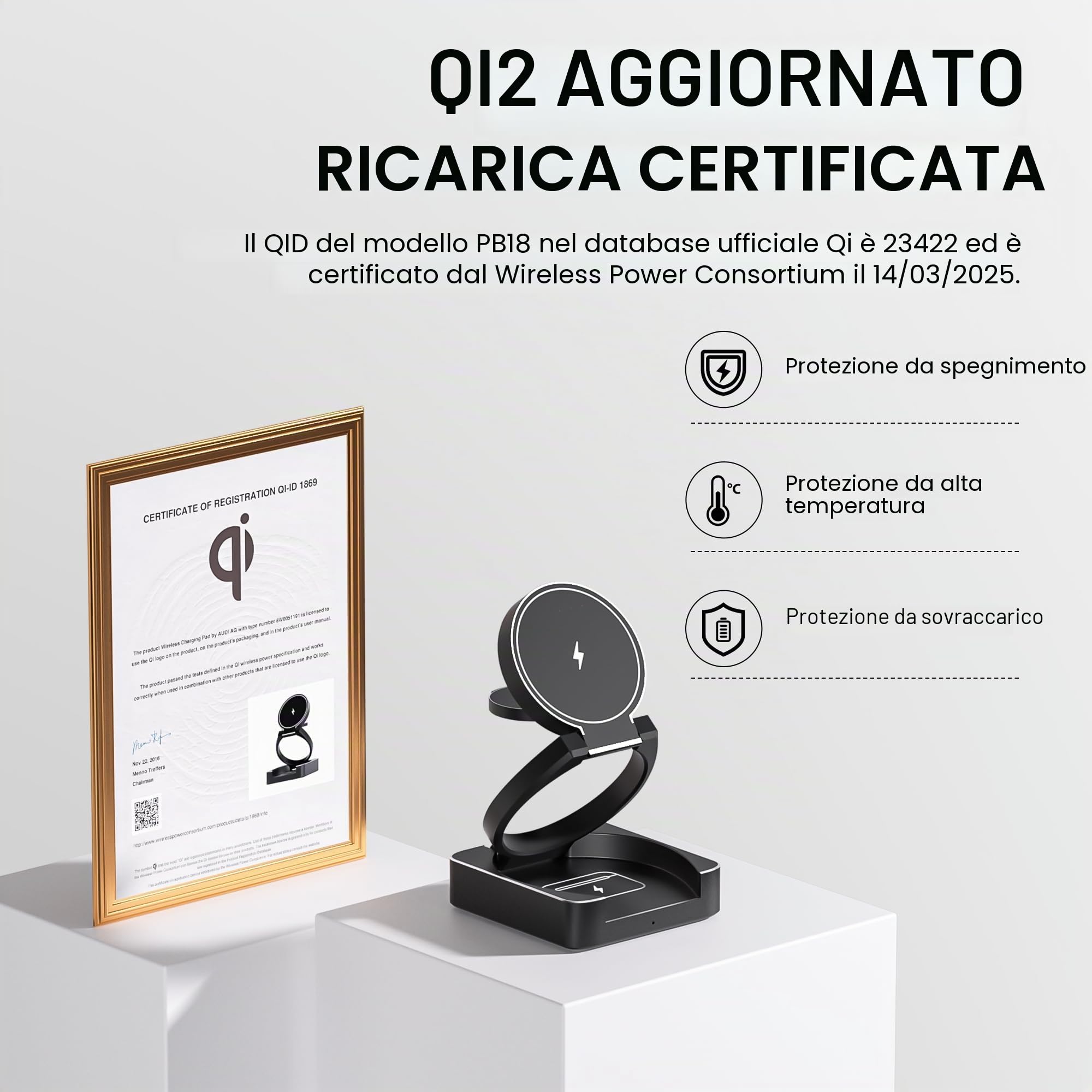 Qi2 Caricatore Wireless Pieghevole 3 in 1 per iPhone/Apple Watch/Pods,15W Ricarica Wireless per iPhone16/15/14/13Pro/Pro Max,per Apple Watch 10/9/8/7/6 e per AirPods 4/3/2Pro
