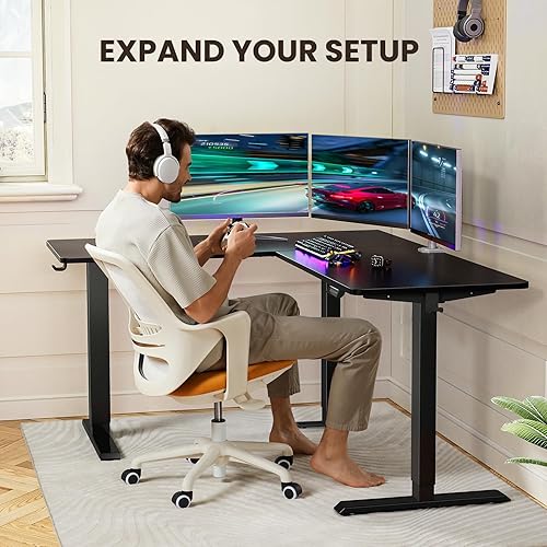 Miniatura 6 de ErGear Escritorio de pie en forma de L, escritorio eléctrico de altura ajustable de 63 x 55 pulgadas, mesa ergonómica para computadora, instalación