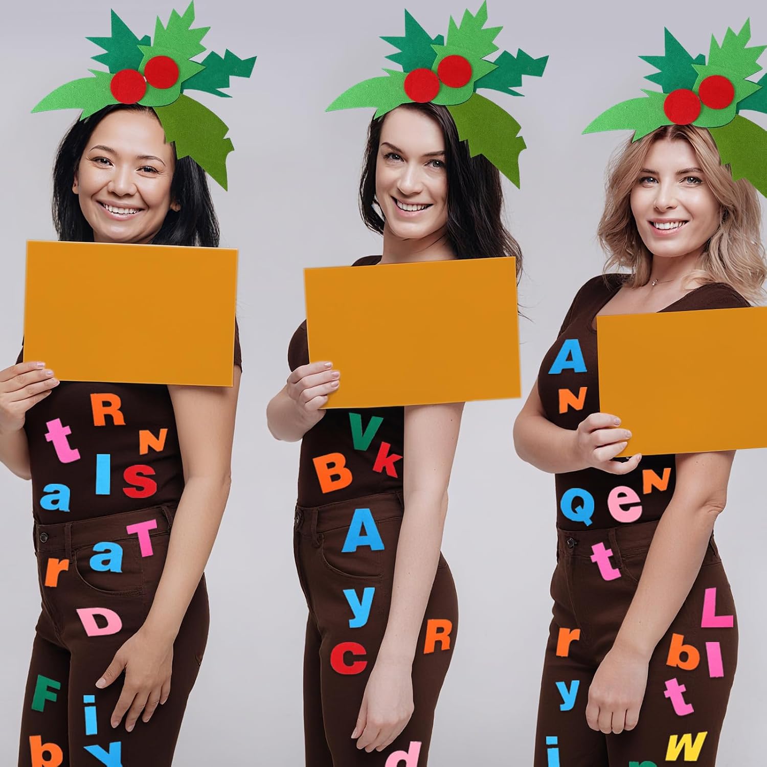 Book Character Costume Accessories, Palm Tree Costume Set with 3 Palm Tree Headbands and 156 Self-adhesive Felt Letters for Cosplay Storybook Dress