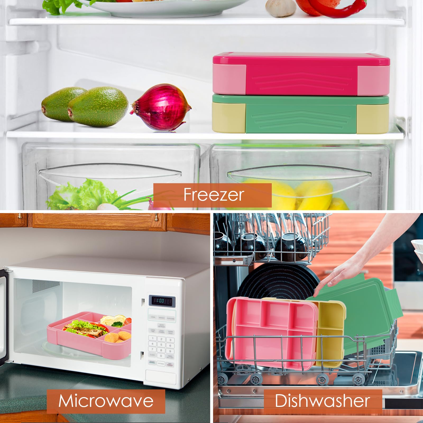 Bossjoy Bento Lunch Box, Reusable Bento Box Adult Lunch Box with 5 Compartments and 1 Salad Dressing Containers - Image 3