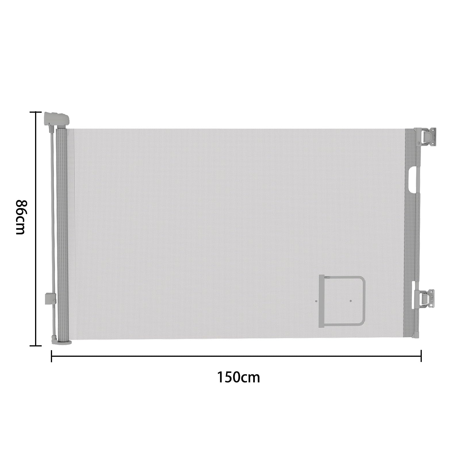 Chowana bariera bezpieczeństwa dla niemowląt i psów, schody 86 cm wysokości, wysuwana i zwijana bariera bezpieczeństwa dzieci, 86 x 150 cm (szara) (B)