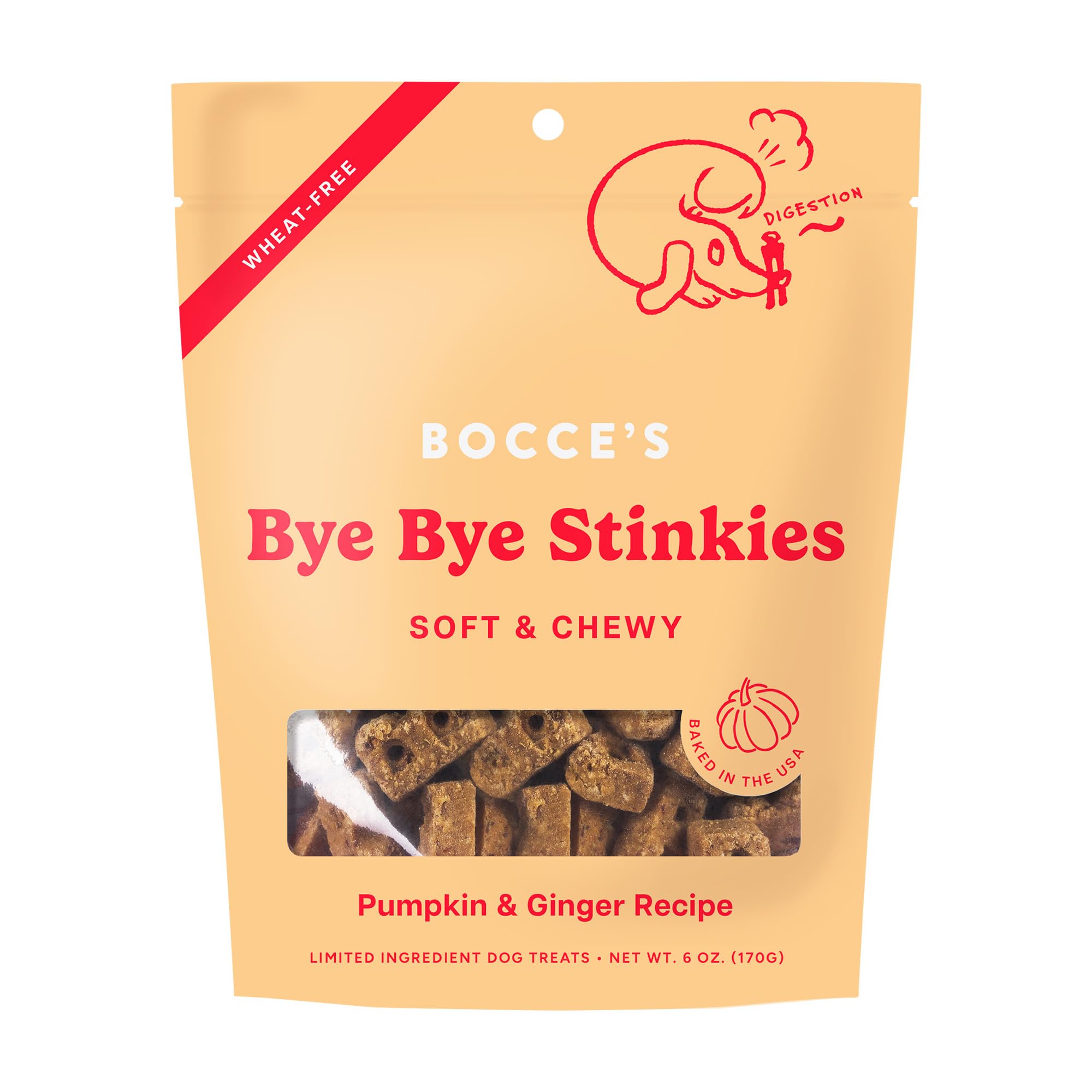 Bocce's Bakery Verdauungsunterstützende Hundeleckerlis, Weizenfreier Kürbis-Ingwer, 170 ml Beutel