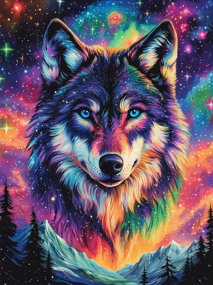 WELIWE Cross-Stitch Kits for Adults Beginners 11CT Stamped Embroidery Kits Wolf DIY Pre-Printed Canvas Art Home Decoration 40x50 cm