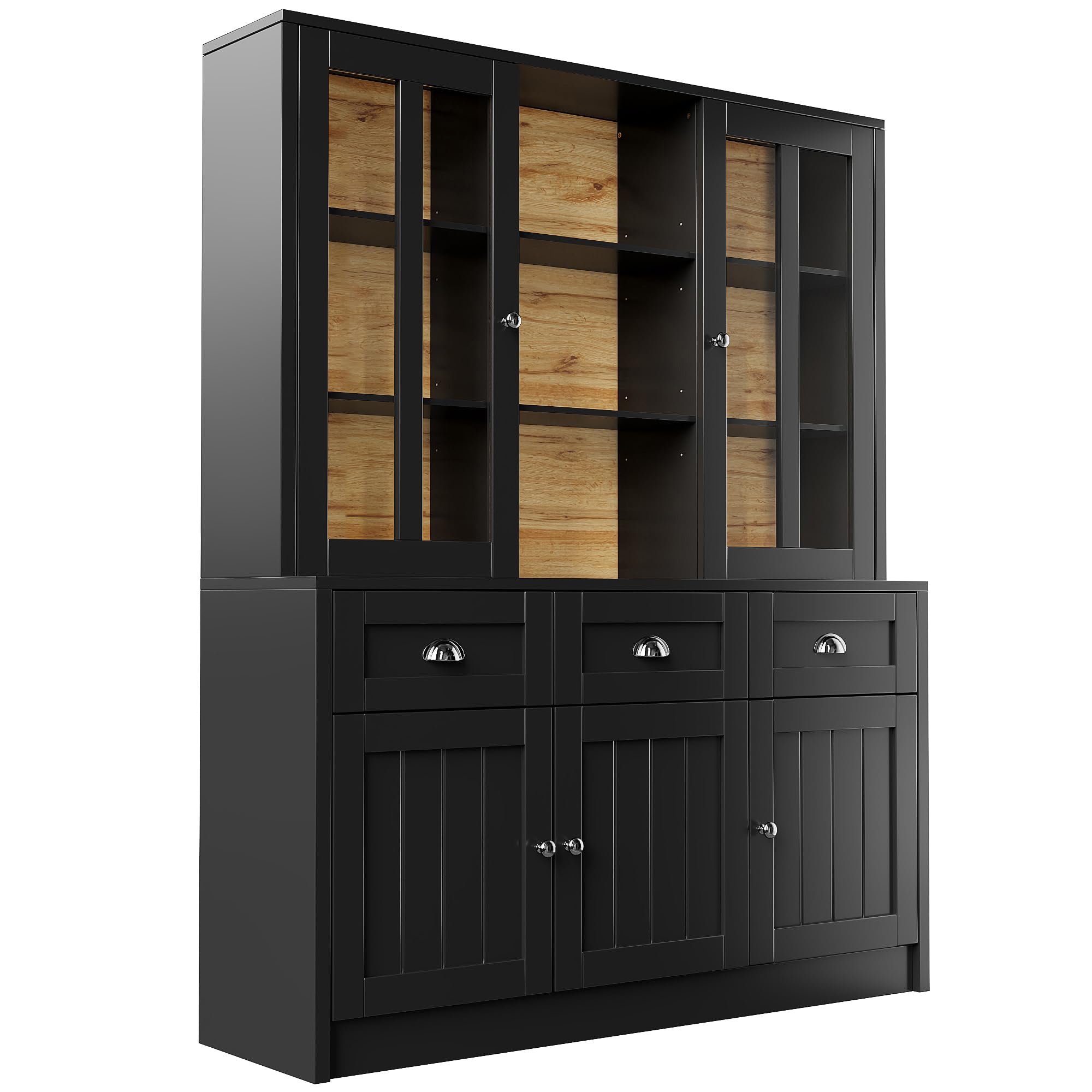 Hochschränke fürs Wohnzimmer,Vitrinenschrank,Küchenschrank,Esszimmerschrank mit Schubladen,Moderner Minimalistischer Hochschrank,Standvitrine für Küche Wohnzimmer Esszimmer(Schwarz (140×38.5×175cm))