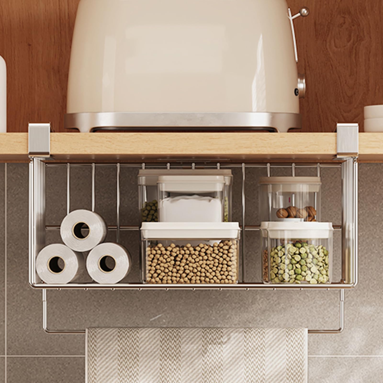Cestas Colgantes De Alambre,Cesta De Metal para Colgar Debajo,Cestas Colgantes para Estantes,Sin Taladrar,FáCil InstalacióN,para Cocina,Despensa,Armario,EstanteríA,Escritori