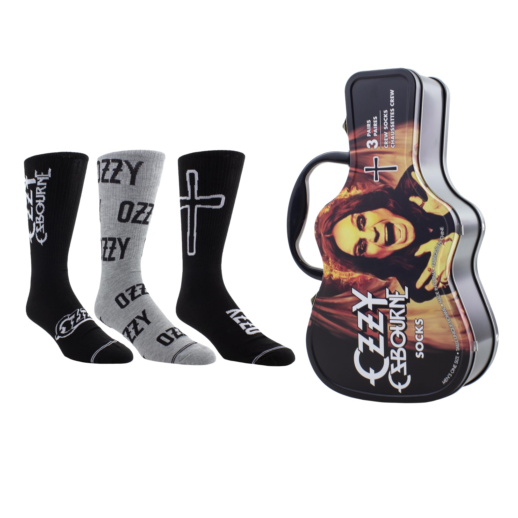 PERRI'S SOCKS - Licensed Guitar Tins with 3 Pairs of Socks, Black/White/Charcoal, 5-12 UK