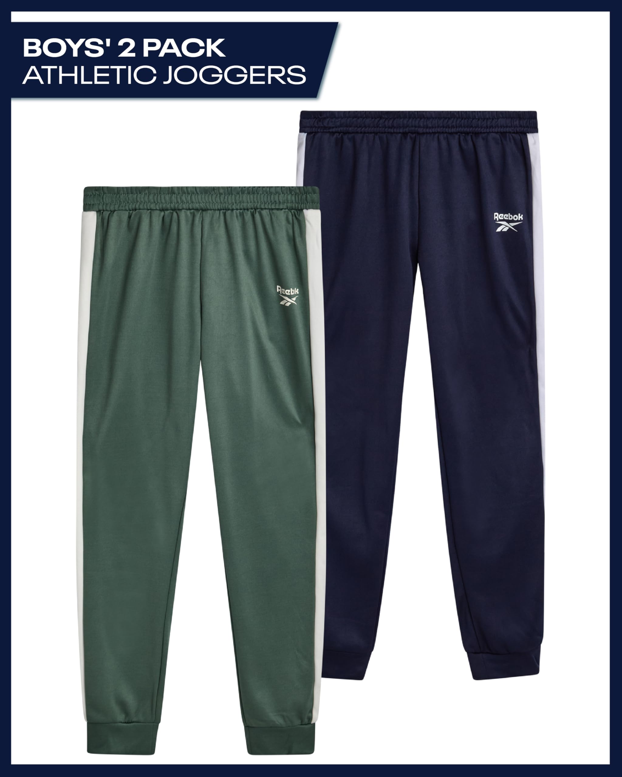 Reebok Pantaloni sportivi da ragazzo, confezione da 2 pezzi, in tricot ad alte prestazioni, pantaloni sportivi con elastico in vita (taglie S